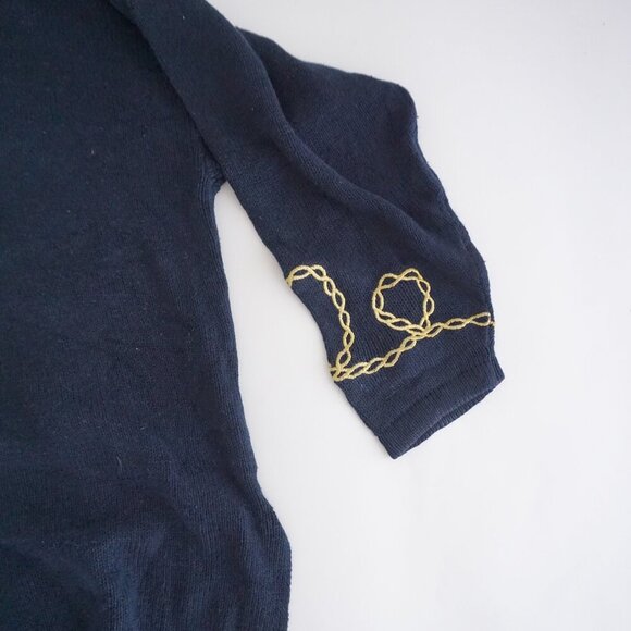 Vintage Maggie Lawrence Navy Gold Sun Chain Embroidered Knit Cardigan 22/24 - Picture 13 of 13
